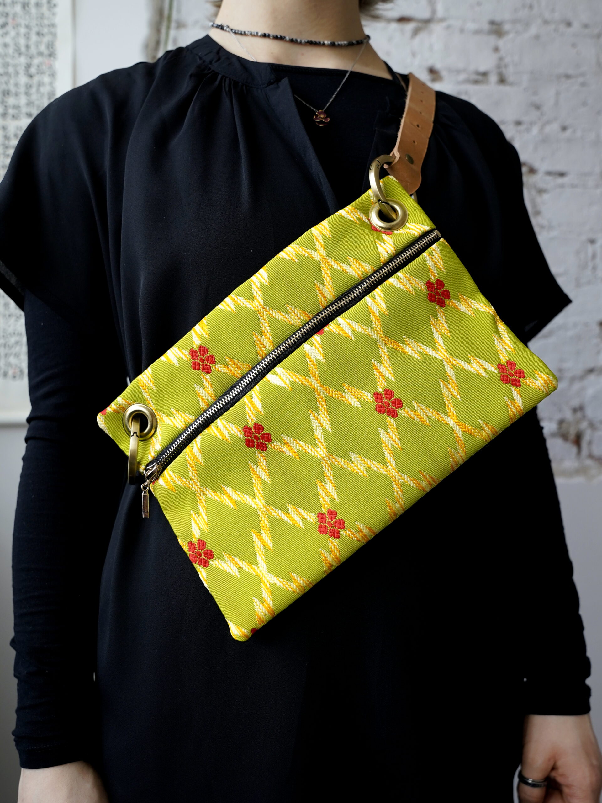OBI BAG Japanese obi KASANE HISHI yellow green - obrazek 2