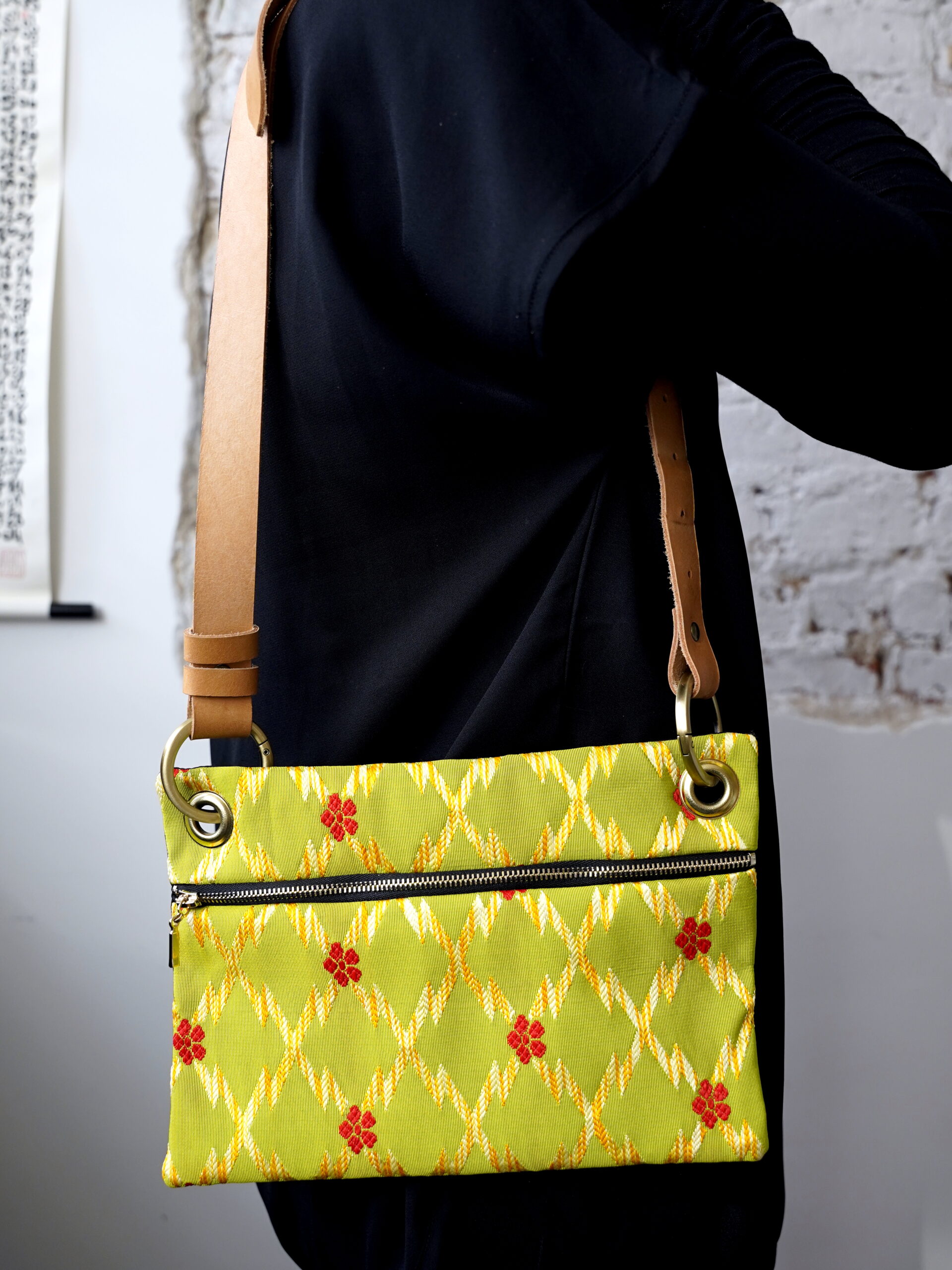 OBI BAG Japanese obi KASANE HISHI yellow green - obrazek 3