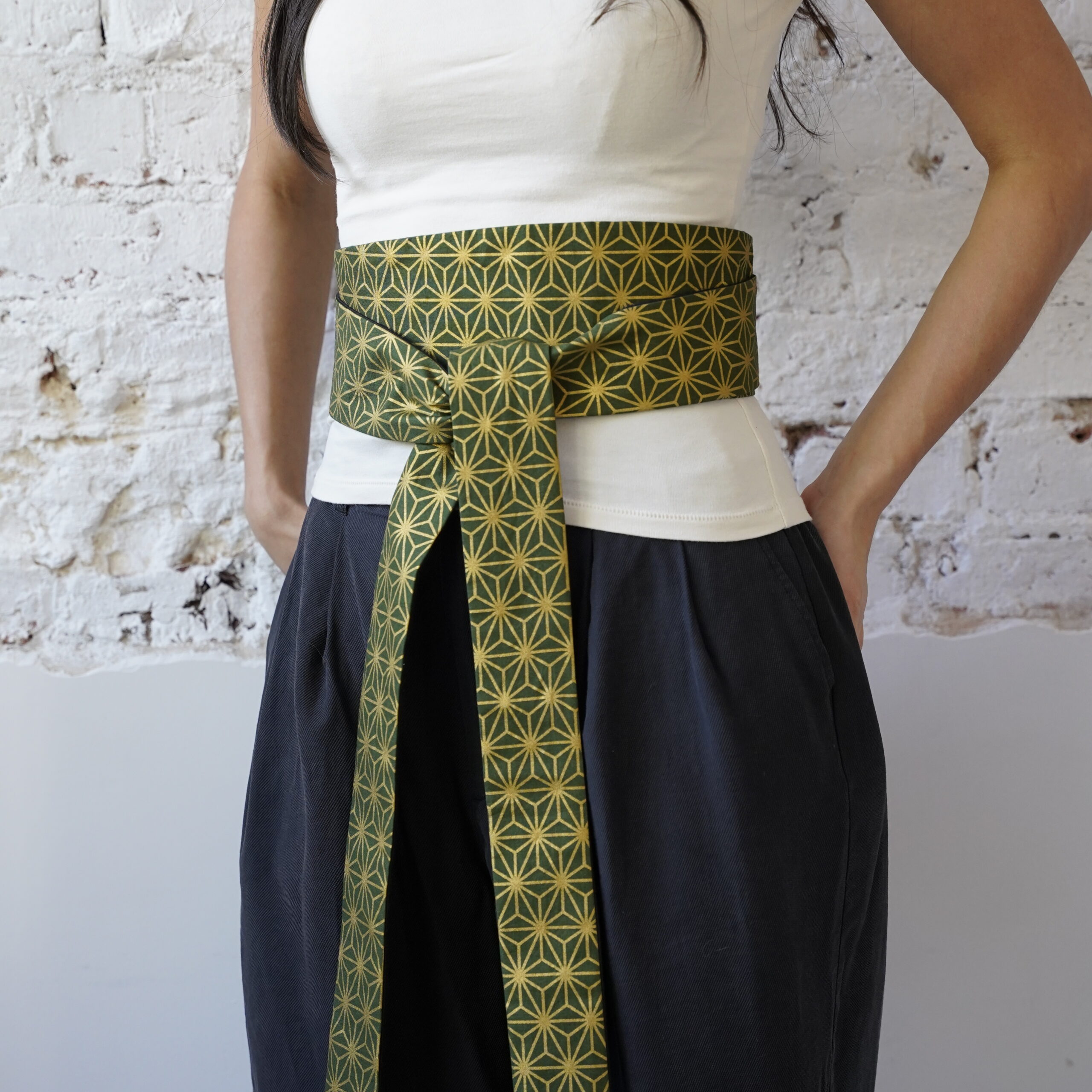 OBI BELT Japanese cotton asanoha green