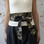 OBI BELT Japanese cotton olive flowers