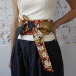 OBI BELT Japanese cotton tsuru+hana red
