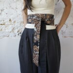 OBI BELT Japanese cotton silver flowers