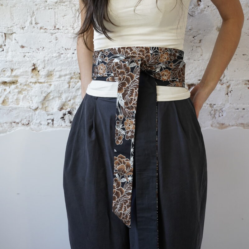 OBI BELT Japanese cotton silver flowers