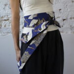 OBI BELT Japanese cotton tsuru blue