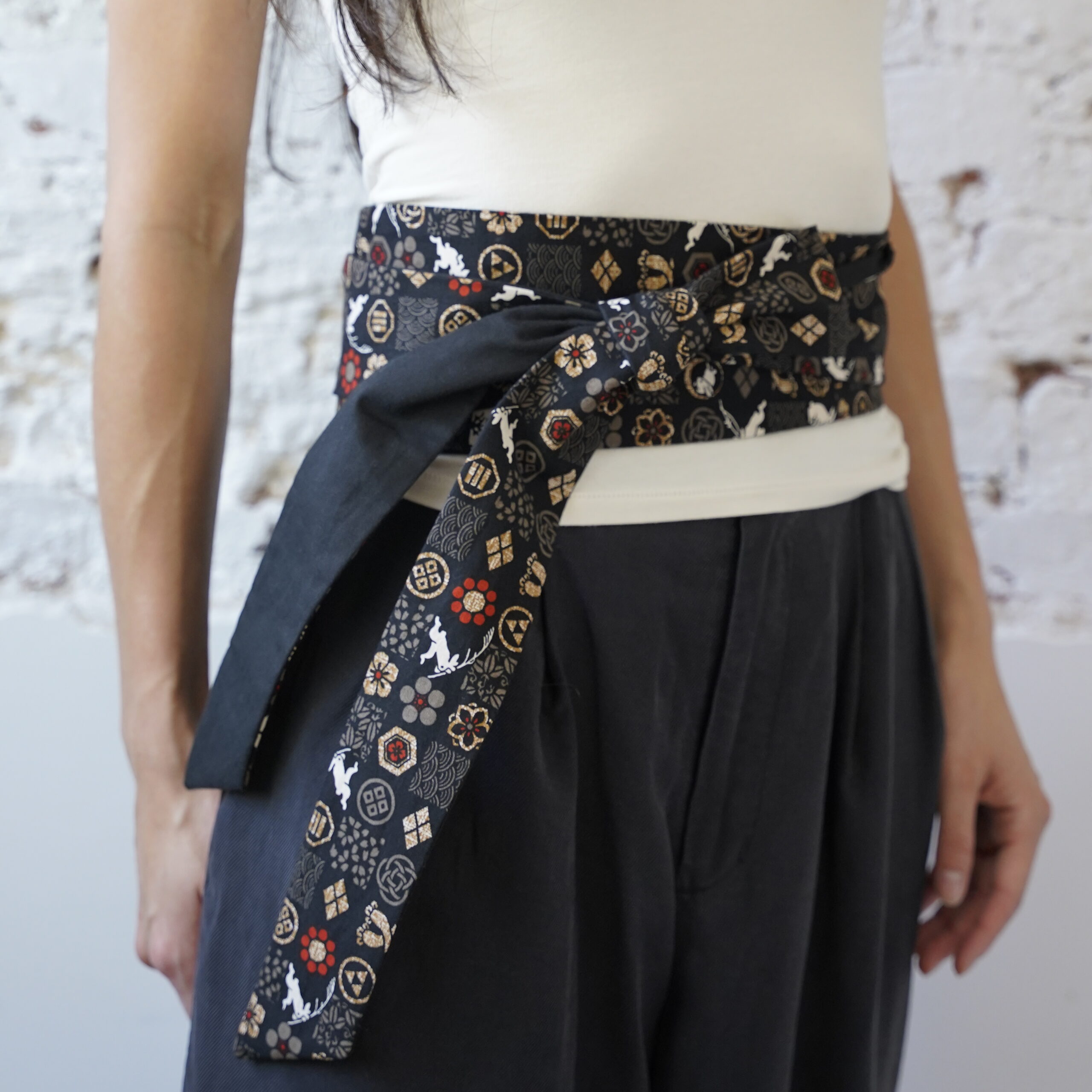 OBI BELT Japanese cotton usagi kamon