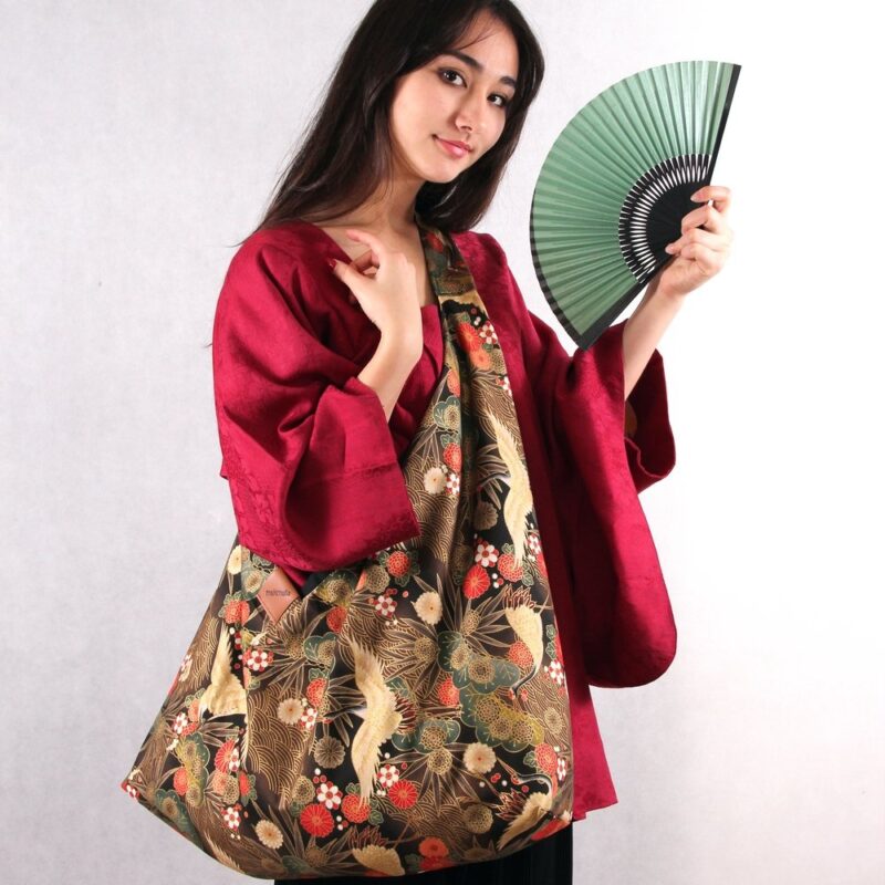 AZMA Japanese CRANES & flowers gold _brown BIG